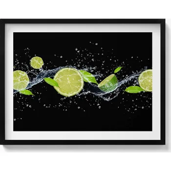 Obraz Nástěnný obraz v černém rámu, dekorace interiéru Limetka máta, voda 80x60 cm