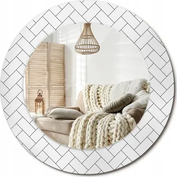 Zrcadlo Kulaté prémiové zrcadlo s ozdobným skleněným rámem s potiskem, průměr 50 cm, vzor Rybí kost