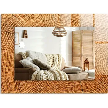 Zrcadlo Dekorativní závěsné zrcadlo s potiskem Řez kmene stromu letokruhy 80x60 cm