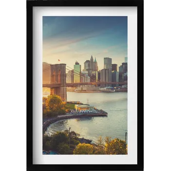 Obraz Závěsný obraz v černém rámu New York Manhattan Brooklynský most 40x60 cm