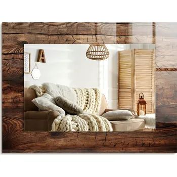 Zrcadlo Dekorativní zrcadlo s ozdobným potiskem Vzhled dřevěné textury prken 80x60 cm