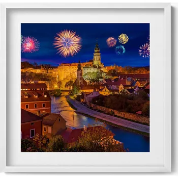 Obraz Dekorativní obraz v bílém rámu do obýváku Ohňostroj Krumlov Česká republika 50x50 cm