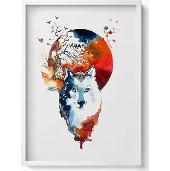 Obraz Nástěnný dekorativní obraz v rámu s grafikou Vlkodlak, úplněk a Luna 50x70 cm