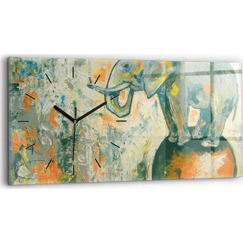 Hodiny Skleněné nástěnné hodiny do obýváku s motivem malovaného slona, 60x30 cm