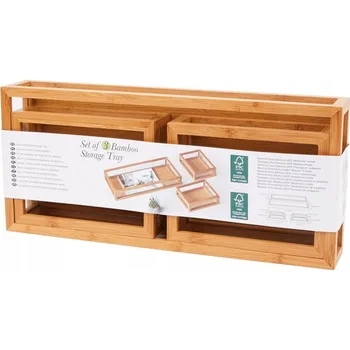 Úložný box BAMBUSOVÉ ÚLOŽNÉ BOXY SE SKLENĚNÝMI STĚNAMI Sada 3 ks