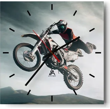 Hodiny Velké nástěnné hodiny 40x40 Motocross Skleněné hodiny Tiché