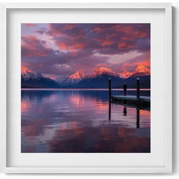 Obraz Dekorativní nástěnný obraz s rámem, grafika loft Jezero, hory a mraky 50x50 cm