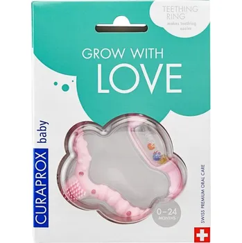 Kousátko Curaprox Baby Růžové s chrastítkem, měkké pro prořezávání zoubků 0-24m