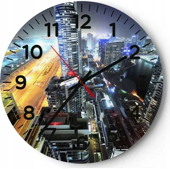 Hodiny Kuchyňské nástěnné hodiny 30x30 Město Moderní skleněné hodiny do obýváku Tiché