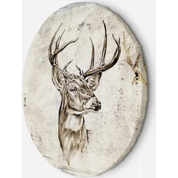 Obraz OBRAZ KULATÝ Hlava jelena vintage béžový DO LOŽNICE 40x40