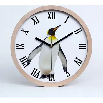 Hodiny Nástěnné hodiny dřevěné quartz tučňák průměr 25 cm