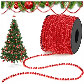 Vánoční dekorace ŘETĚZ NA VÁNOČNÍ STROMEČEK VÁNOČNÍ GIRLANDA DEKORACE KORÁLKY PERLY OZDOBA 10 M 8 MM