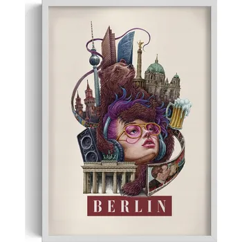 Obraz Závěsný obraz v rámu Vintage retro styl Berlín Medvěd Berlínská zeď 50x70 cm