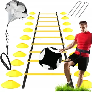 Fotbalová tréninková pomůcka XXL TRÉNINKOVÁ SADA PRO FOTBAL: TRENAŽÉR, ŽEBŘÍK, KUŽELY, PADÁK