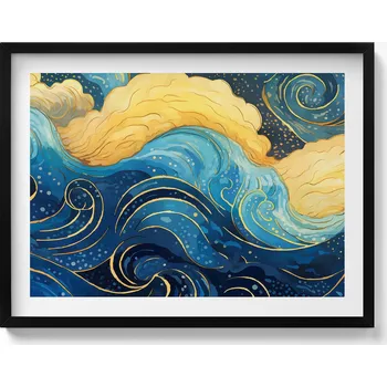 Obraz Dekorativní nástěnný obraz s grafikou v černém rámu Abstrakce oblaků 80x60 cm