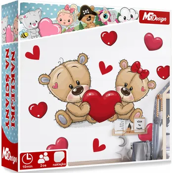 Samolepící dekorace XL VELKÁ Samolepka na stěnu MEDVÍDCI SRDCE 93x57