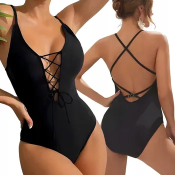 Dámské plavky JEDNODÍLNÉ PLAVKY DÁMSKÉ ČERNÉ MONOKINI SEXY Velikost M