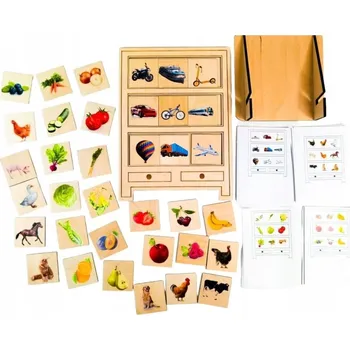 Dřevěná hračka Mega sada pro obkreslování, dřevěné puzzle, ovoce, zelenina, vozidla