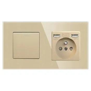 vypínač MECHANICKÝ SKLENĚNÝ KLÁVESOVÝ SPÍNAČ ZÁSUVKA 2x USB-A VYPÍNAČ