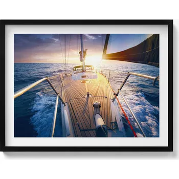 Obraz Obraz grafika v černém rámu Západ slunce na palubě plachetnice 80x60 cm