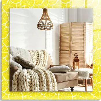 Zrcadlo Zrcadlo s potiskem nástěnné dekorativní svislé vodorovné Plátky citronu vzor 60x60 cm