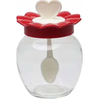 Nádoba na med Skleněná zavařovací sklenice na med s lžičkou, 370 ml