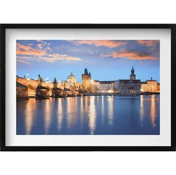 Obraz Dekorace, obraz s grafikou v krásném rámu - Městská krajina večer, 70x50 cm