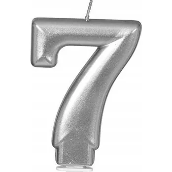 Dortová svíčka METALICKÁ SVÍČKA STŘÍBRNÁ 8 CM ČÍSLICE 7 K NAROZENINÁM