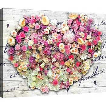 Obraz OBRAZ NA PLÁTNĚ CANVAS 80x60 SRDCE KVĚTINY DŘEVO