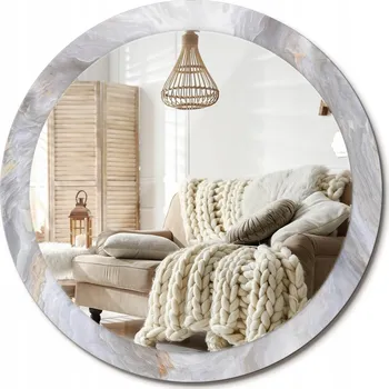 Zrcadlo Moderní Loftové zrcadlo závěsné s potiskem Abstraktní mramor průměr 90 cm