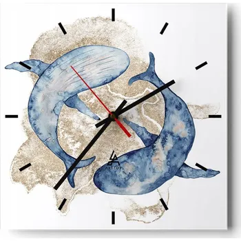 Hodiny Nástěnné hodiny do kuchyně 30x30 Delfíni Stylové hodiny na skle Loft Tiché