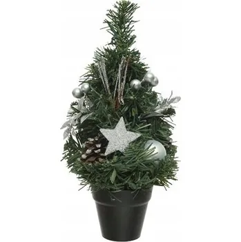 umělá květina Umělý vánoční stromeček MINI v květináči se stříbrnými ozdobami, dekorativní, 30 cm