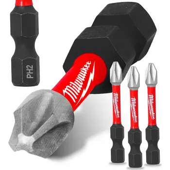 Bit 3x Bity úderové ŠROUBOVÁKY PH2 50 mm MILWAUKEE MAGNETICKÝ HROT Philips