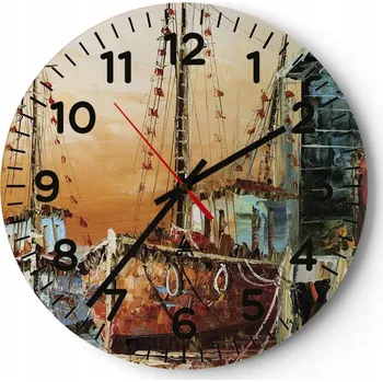 Hodiny Kuchyňské nástěnné hodiny 30x30 Umění Moře Moderní skleněné hodiny Tiché