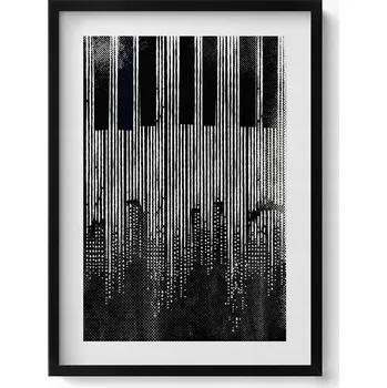 Obraz Dekorativní nástěnný obraz v černém rámu - Ilustrace piano a město 50x70 cm
