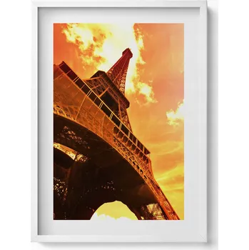 Obraz Závěsný obraz rámeček bílé barvy Eiffelova věž atrakce v Paříži 50x70 cm