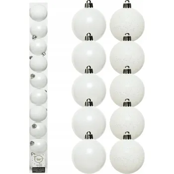 Vánoční dekorace Vánoční Baňky plastové hotová sada 6 cm na vánoční stromeček x10 Bílé vánoční