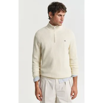 Pánský svetr SVETR GANT TEXTURED COTTON HALF ZIP CREAM