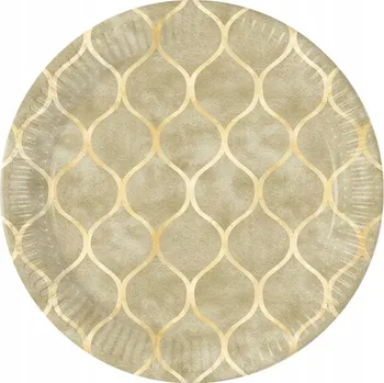 Party nádobí PAPÍROVÉ TALÍŘKY GEOMETRICKÉ ZLATÉ BÉŽOVÉ 23 CM 8 KS