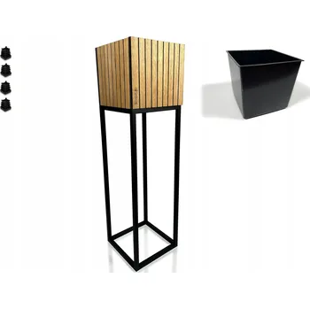 Květináč Držák Na Květináč kovový stojící loft dřevěný květináč vysoký dub