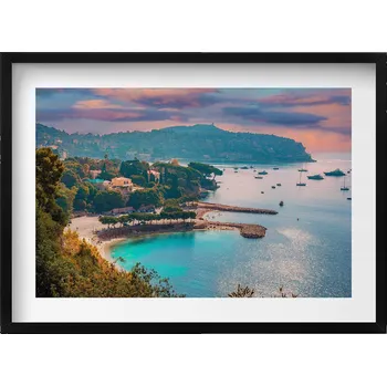 Obraz Nástěnný obraz v černém rámu s grafikou Výhled na Azurové pobřeží 70x50 cm