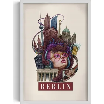 Obraz Stylový obraz v rámu Vintage retro styl Berlín Medvěd Berlínská zeď 40x60 cm