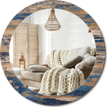 Zrcadlo Zrcadlo s potiskem do koupelny ložnice obývacího pokoje fi 80 cm Abstraktní dřevo