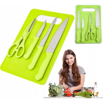 Kuchyňský nůž Sada kuchyňských nožů s příslušenstvím a krájecí deskou, 5 ks, zelená nože