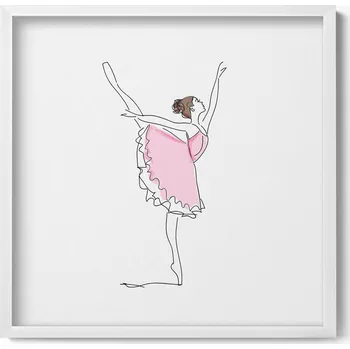 Obraz Dekorativní nástěnný obraz v rámu do obýváku - Line-art baletka v tanci 50x50 cm