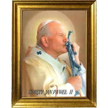 Obraz PAPEŽ JAN PAVEL II. | SAKRÁLNÍ OBRAZ VE ZLATÉM ZDOBENÉM RÁMU 30X40