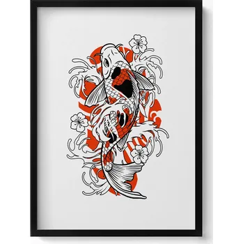 Obraz Moderní nástěnná dekorace Ilustrace ryby Koi v japonském stylu 50x70 cm