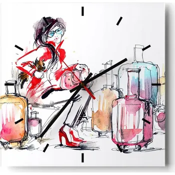 Hodiny Velké nástěnné hodiny na zeď 40x40 Žena Skleněné hodiny Čtvercové Tiché