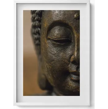 Obraz Obraz v bílém rámu dekorace na zeď Tvář sošky Buddhy Zen 50x70 cm