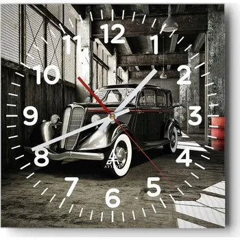 Hodiny Kuchyňské nástěnné hodiny 30x30 Automoto Skleněné hodiny do obýváku Tiché